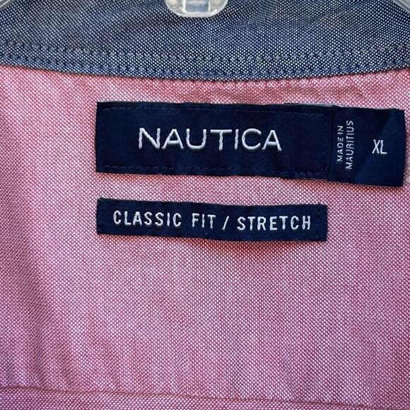 Nautica Casual Button Down Shirt Men's XL Red Classic Fit Logo Short Sleeve - Picture 9 of 10